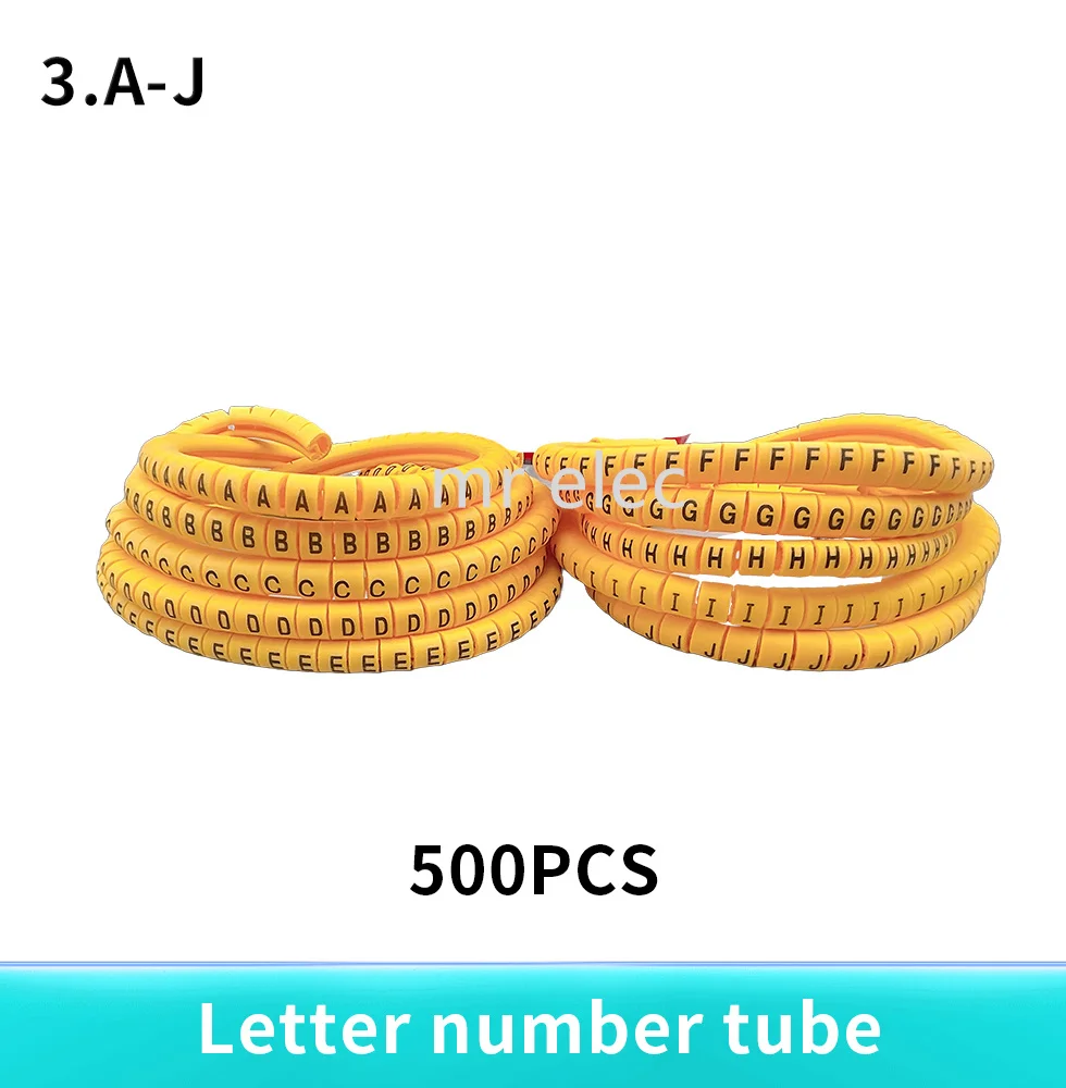 500pcs A-J ABCDEFJHIJ numberEC-0 EC-1 EC-2 EC-3 1.5mm2 English Letter Flexible Print Sleeve Tube Label Network Wire Cable Marker