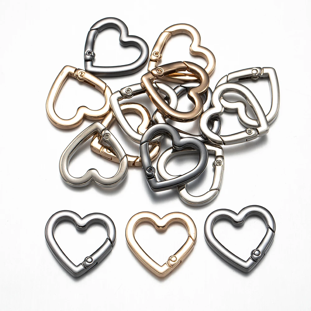 5pcs/Lot 21X21/25X25/21X29mm Metal Heart Shape Spring Clasps Openable Carabiner Keychain Bag Hook Buckles Connector Accessories