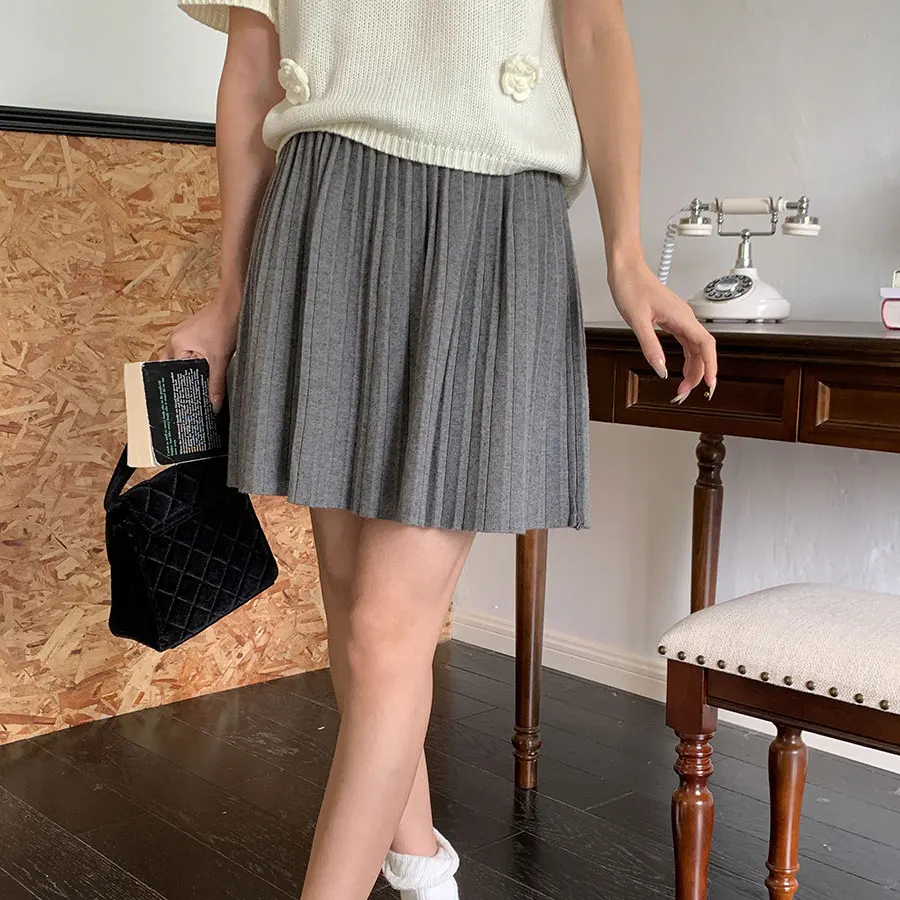 Femmes automne Mini Jupe taille haute tricoté matériel a-ligne jupes plissées haute qualité vêtements Jupe Femme Faldas Jupe Saia