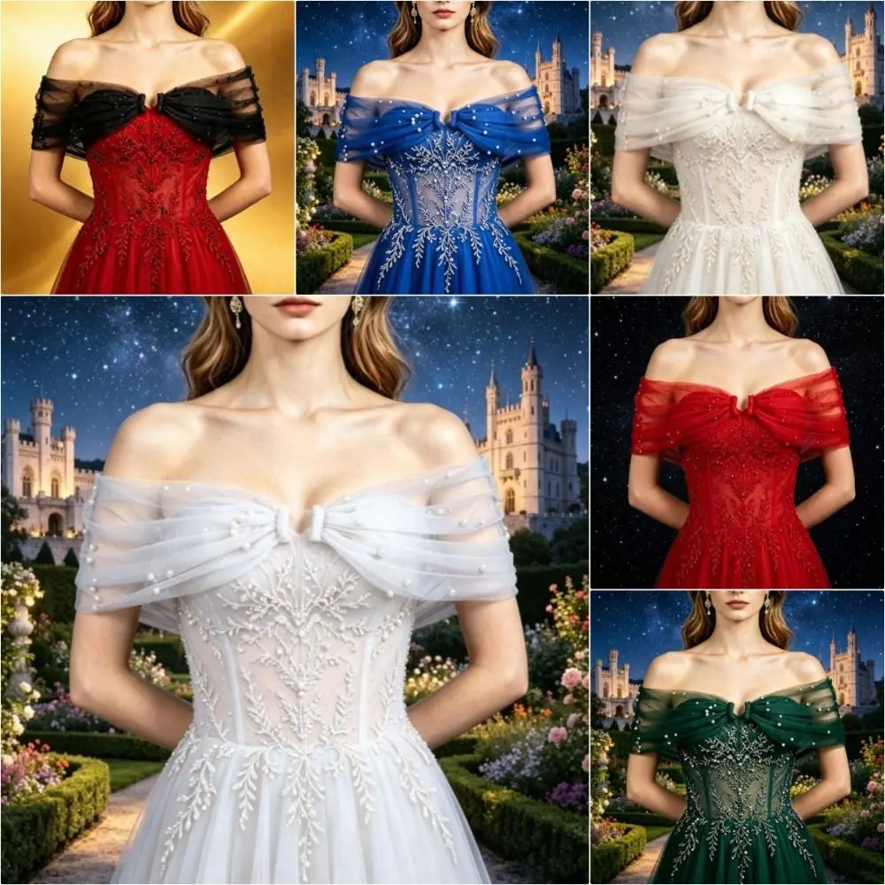 With Pearls Bridal Sleeves Solid Color Wedding Dress Detachable Shoulder Straps Multiple Colors One-Shoulder Bridal Shawl