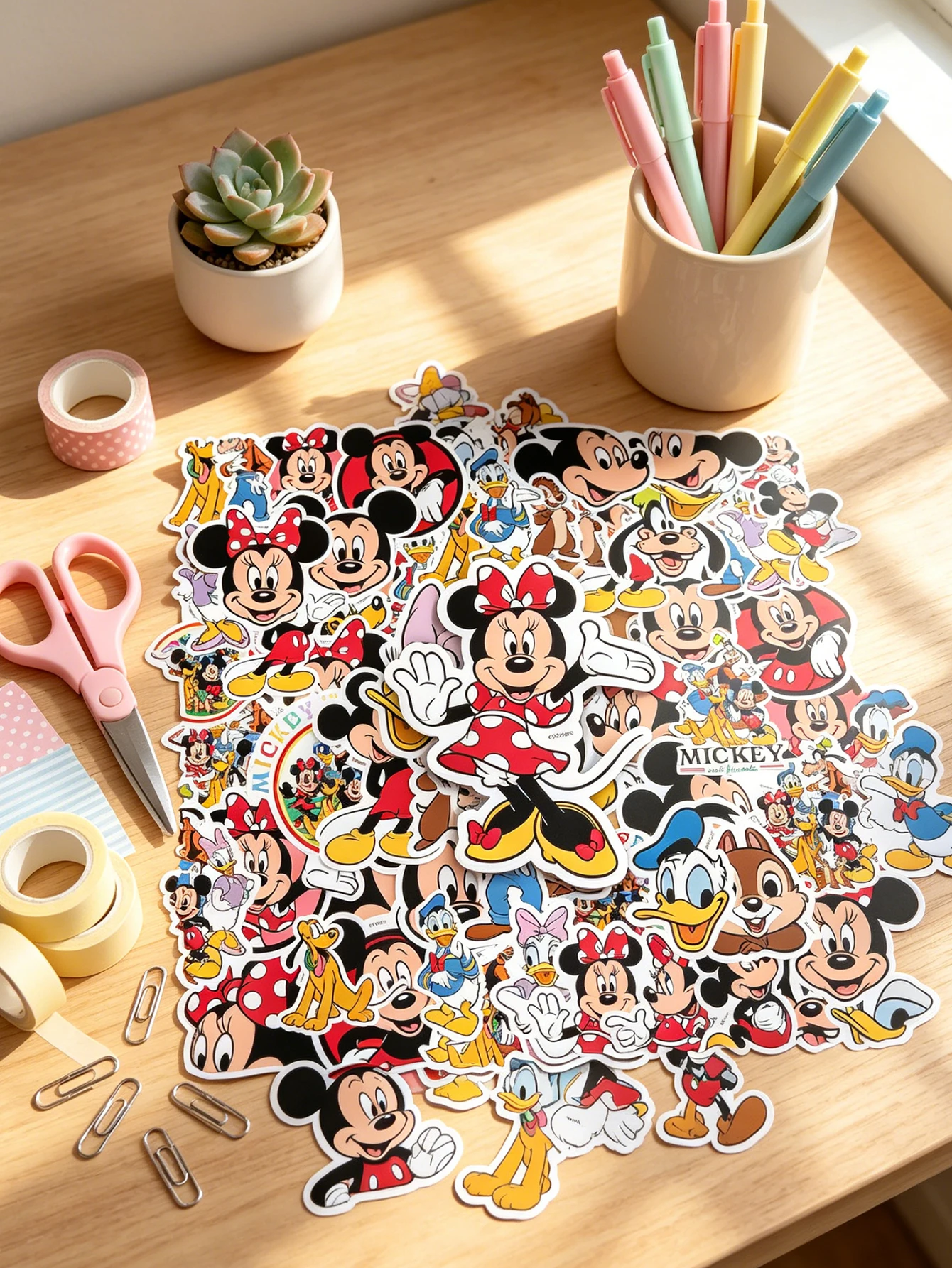 50Pcs Minnie & Mickey Cute DIY Sticker, Decorative Decals for Journal Scrapbook Phone Case Luggage Laptop Stationery Gifts