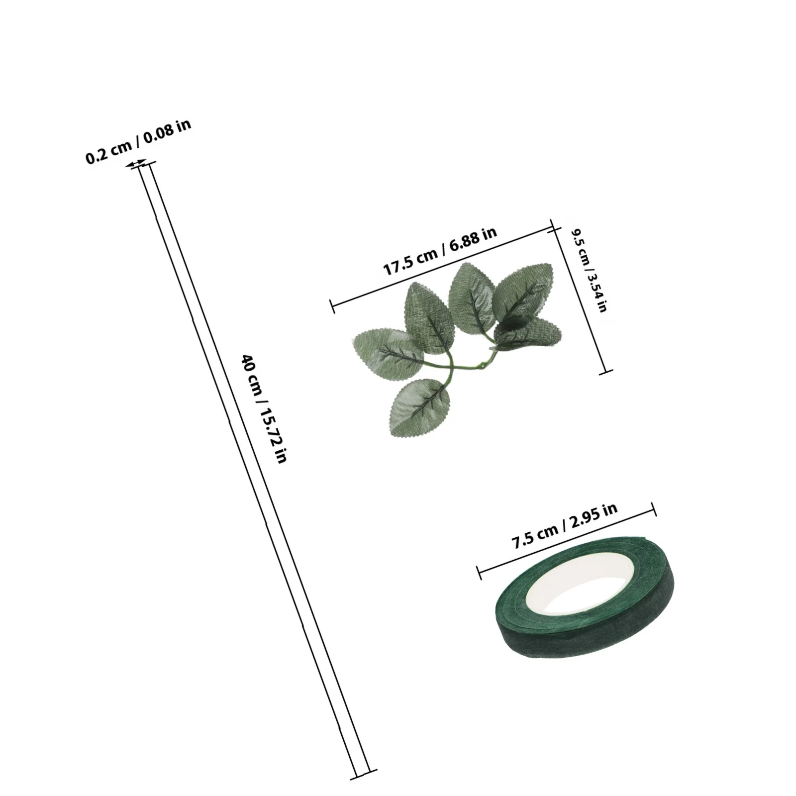 造花用ステムワイヤーキット、人工緑の葉付き、長い花茎、DIYフェイクフラワーアレンジメント、ブーケ用品、クラフト用