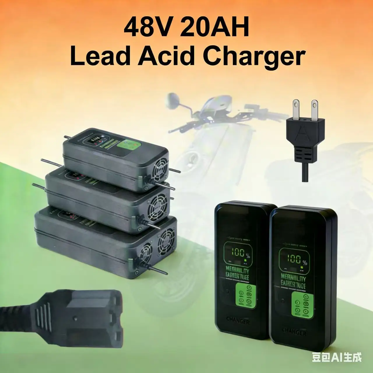 48V 20AH GEL AGM LCD Smart Lead Acid Battery Charger for Motorcycle E-bike Scooter AC110V to 220V with UK EU AU US adapter/Plug