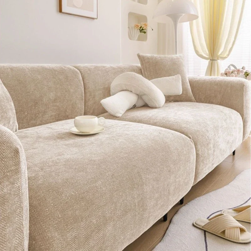 High End Beige All Inclusive Sofa Cover Anti Cat Scratch Living Room Dust Sofa Cushion Four Season Chenille Couch Protect Case