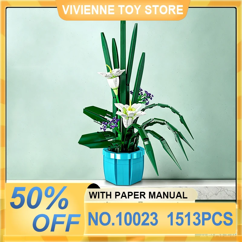 MOULD KING 10023 Fairy Lily Flower Potted Bouquet Building Blocks, DIY Assembly Model, Educational Puzzle Toy, Birthday Gift