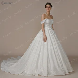 Peithy personalisiertem Luxus ohne Griff eine Glitzerlinie Brautkleider aus Frauen Schulter Elfenbein Bling-billiger Brautkleid 8 Hauptverkaufsbraut Jage - №6