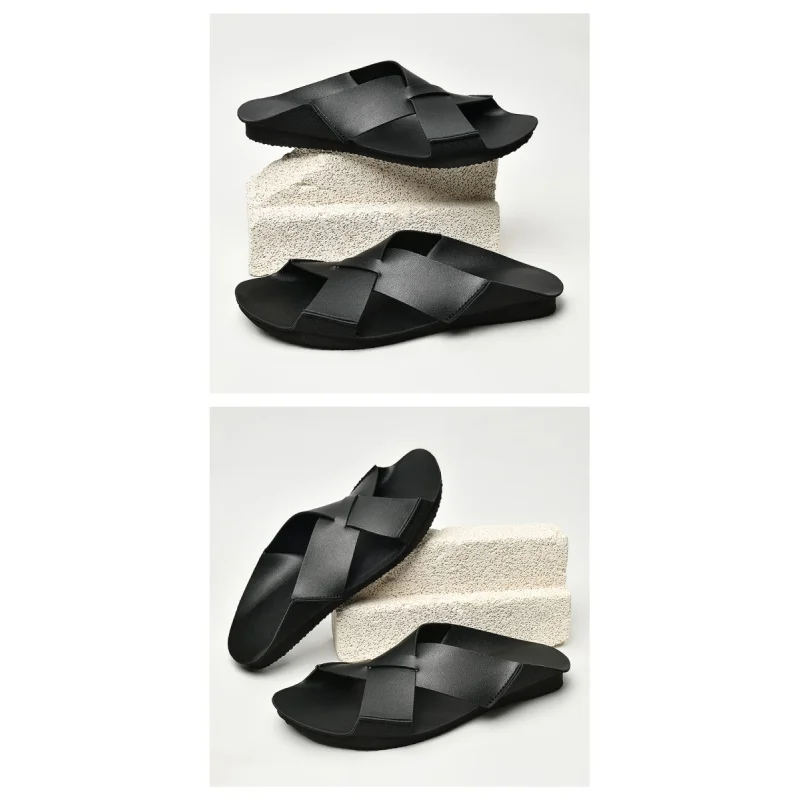 2026 Summer New Men'S Casual Style Sandals Outdoor Ultra-Fine Fiber Leather Flat Shoes Lightweight Open Toe Breathable Slippers