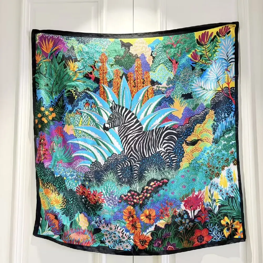 90*90cm Women Scarf Silk Feeling Hair Neck Square Brand Office bandanna muffler Waiter Flight Attendants Handkerchief Rings wrap