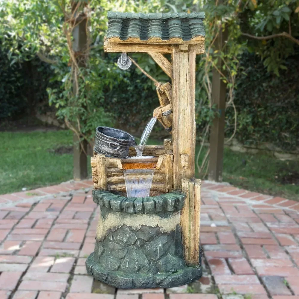 TZL128 Outdoor Floor Tiered Rustic Soothing Water Well Garden Waterfall Fountain for Garden, 50