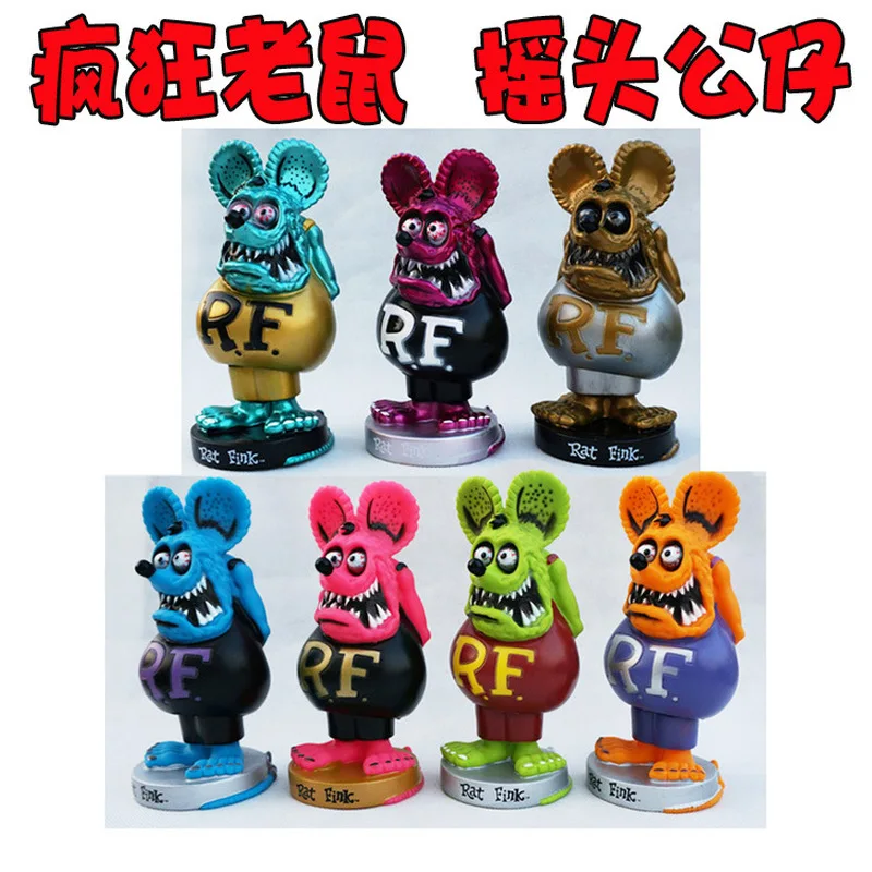 17cm Rat Fink Cartoon Doll Mouse Shaking Head Doll Desktop Decoration Trend Model Car Ornaments Kids Boy Doll Xams Toy Xmas Gift