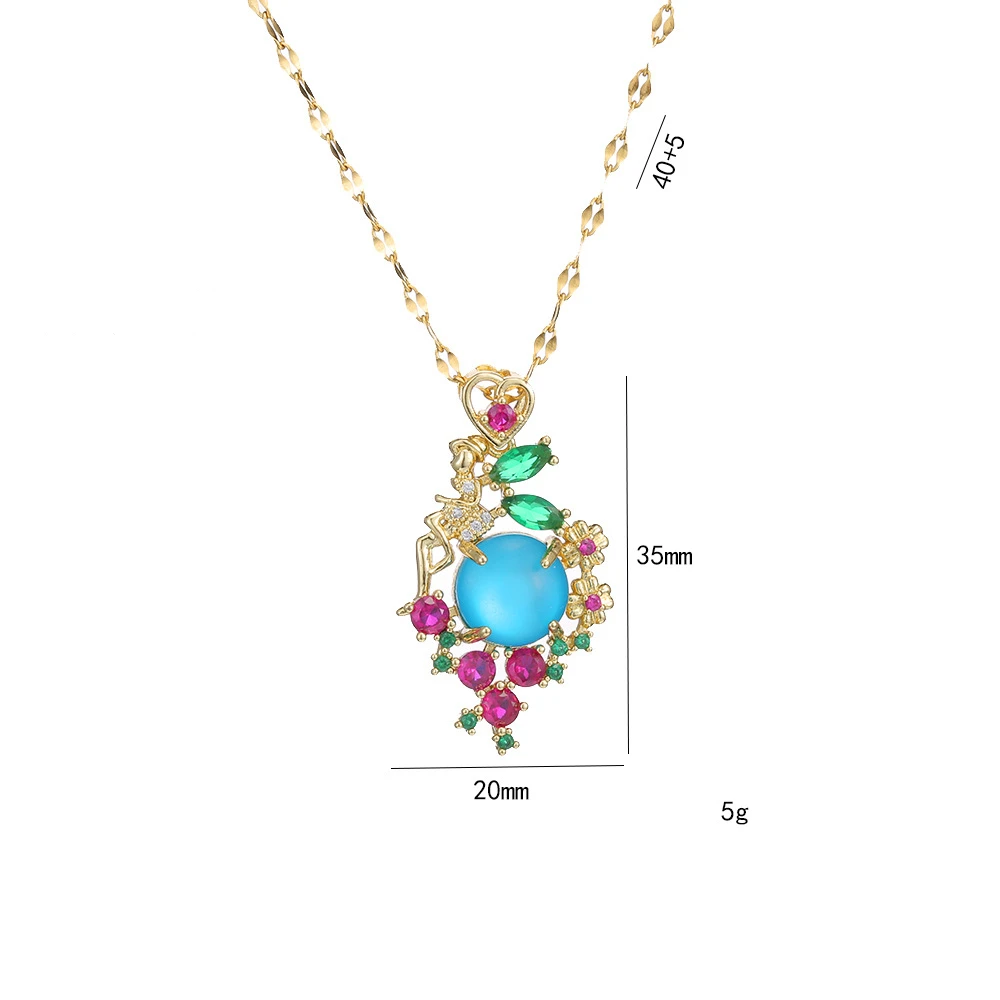 Fashion Colorful Zircon Creative Geometry Pendant Necklaces for Women Girls Stainless Steel  Romantic Jewelry Accessories Gifts