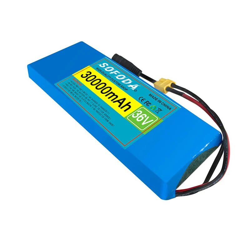 Large capacity 36V 30000mAh 10S1P 18650 lithium-ion rechargeable battery pack 30Ah, with BMS 500W, equipped with 42V 2A charger