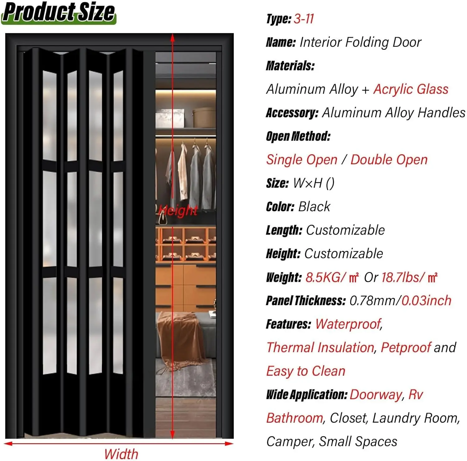 Aluminum Alloy Folding Door With Handle, Interior Sliding Folding Door Without Bottom Track Folding Door Kitchen White Sliding