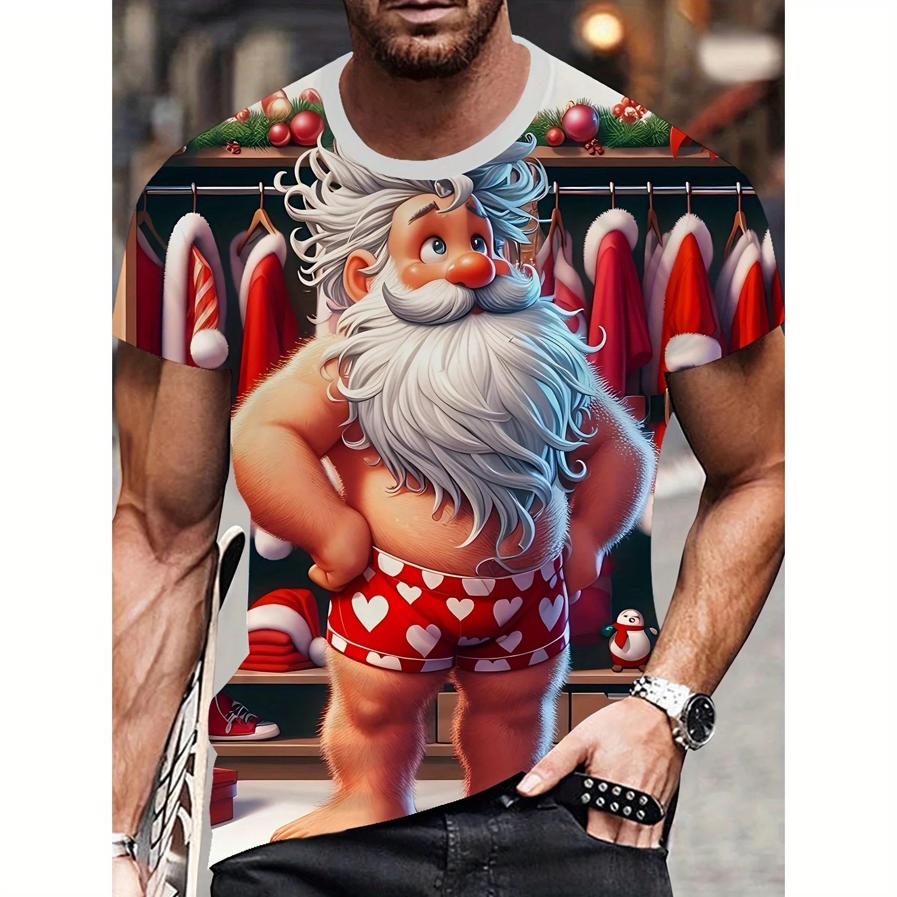 

3D Fun Santa Claus Printed Men's T-shirt Leisure Fashion O-neck Y2k Short Sleeve Top Street Hip Hop Christmas Party Men Clothing
