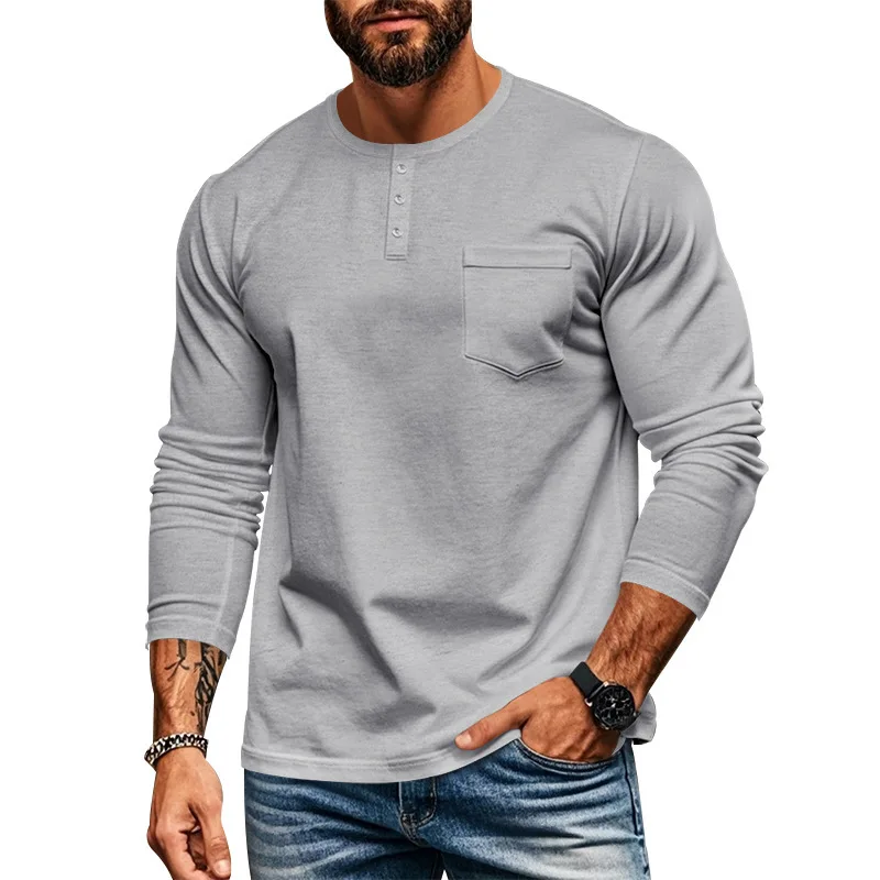 Men's Autumn And Winter Crew Neck Long Sleeve T-Shirt Slim Fit Breathable Pullover Casual Long Sleeve Bottom Shirt Top