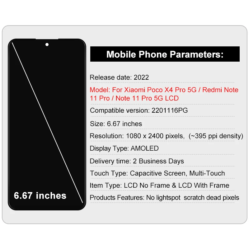 OLED For Xiaomi Poco X4 Pro 5G LCD Screen Touch Panel Digitizer For Redmi Note 11PRO 4G LCD Note 11Pro 5G Display Replace TFT