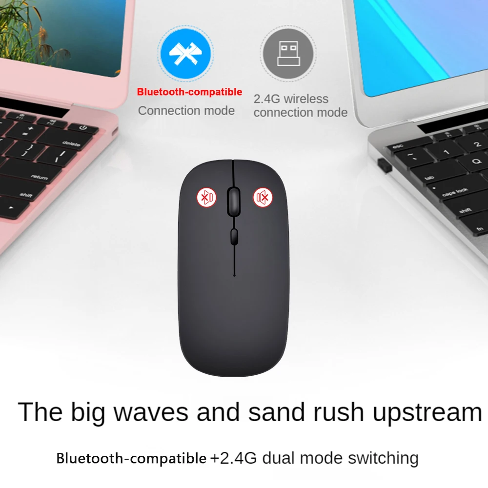 Mouse Nirkabel Komputer Dapat Diisi Ulang Bluetooth Mouse Biru Tanpa Suara Diam Mouse untuk Ipad Samsung Huawei Android Windows Tablet