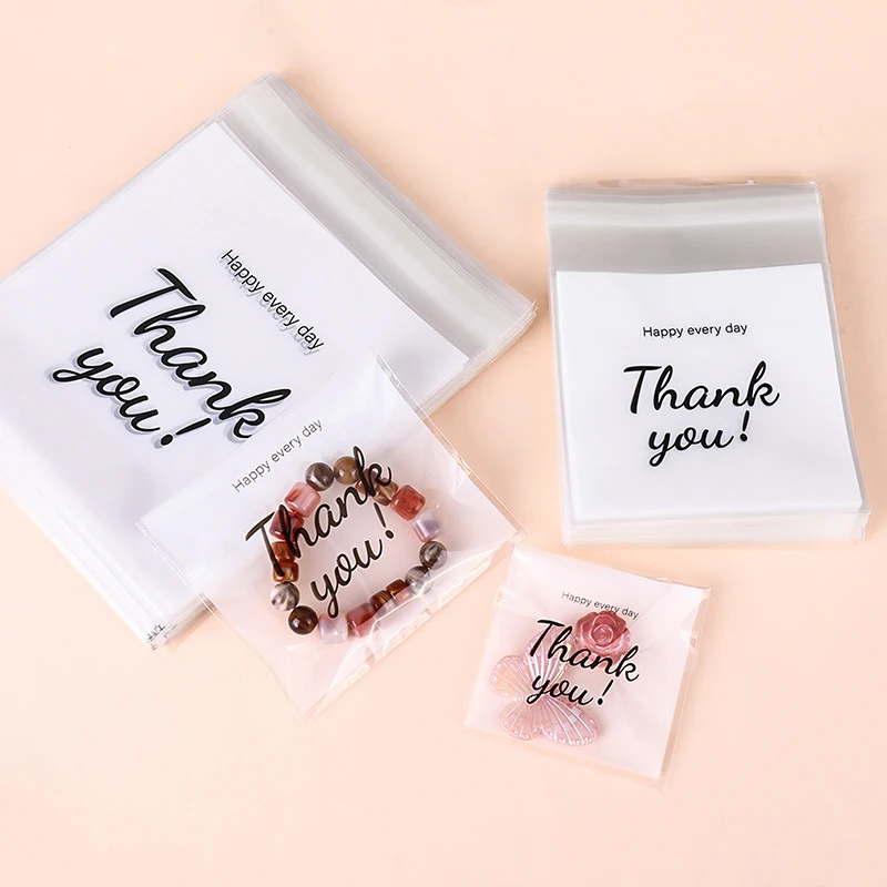 

50pcs For DIY Jewelry Display Cookies Storage Gifts Bag Transparent THANK YOU Self-adhesive Bag