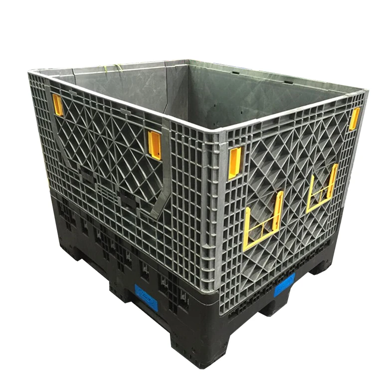 Heavy duty industrial plastic container for storage and shipping/foldable large container