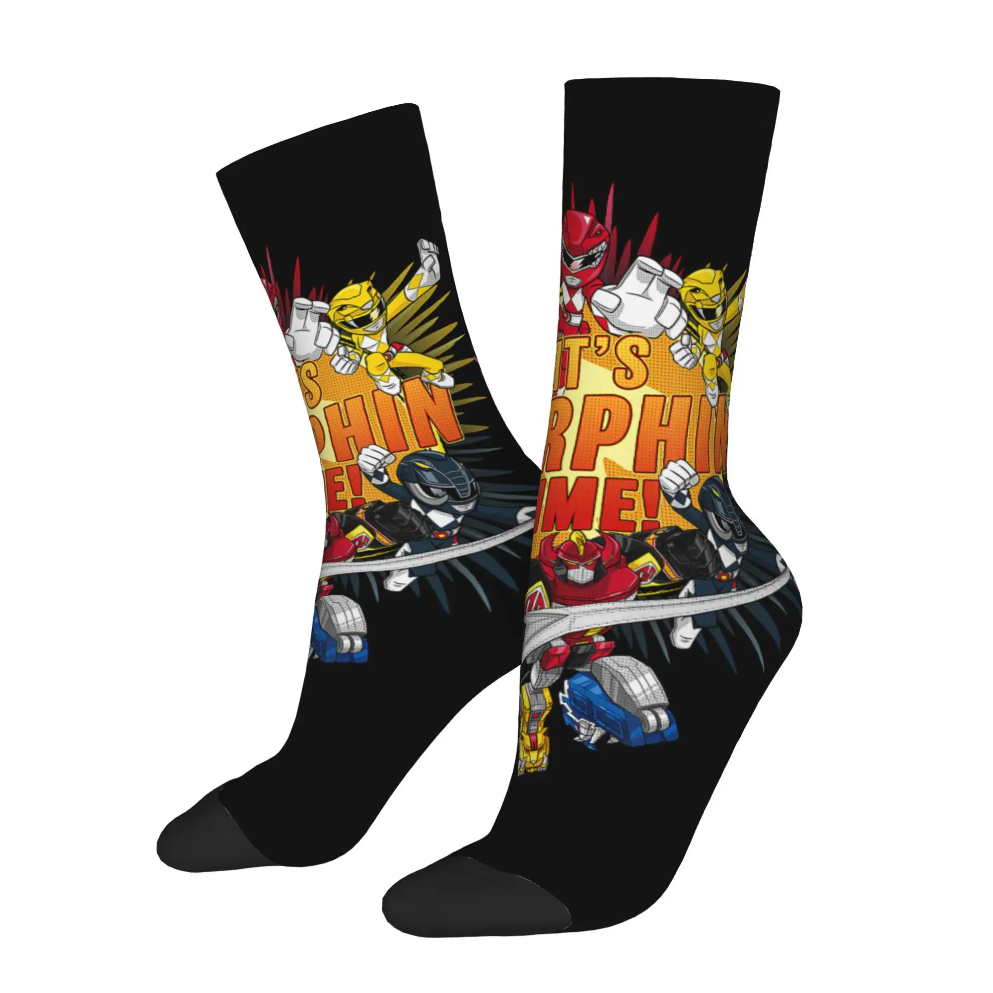 Socks Vintage Power Rangers It's Morphin Time Comic Megazord Group Shot Crazy Men's compression Socks Unisex  Funny Sock