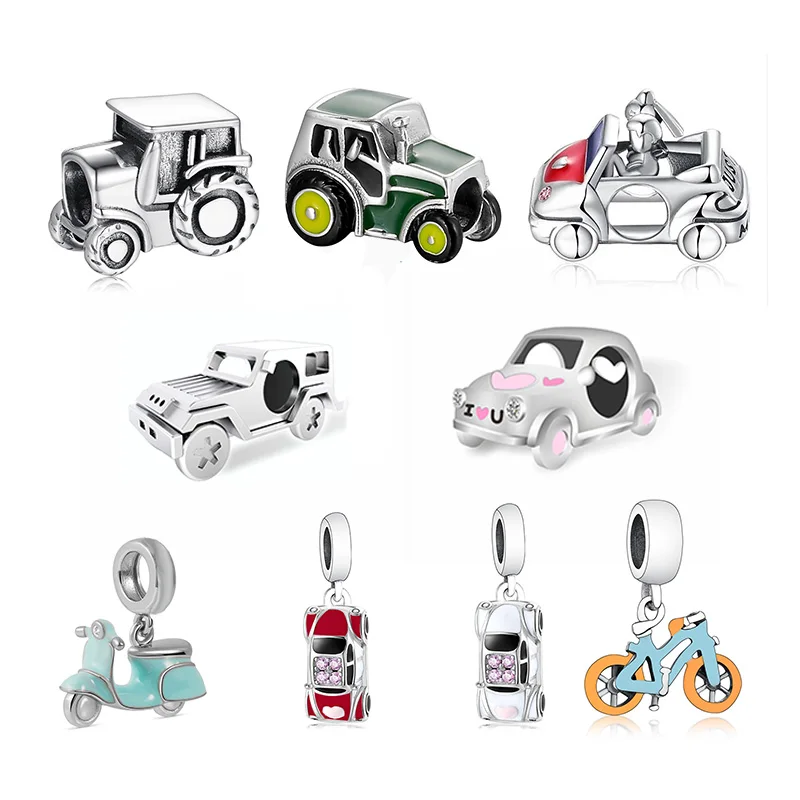 FC Jewelry Fit Original Charm Bracelet 925 Silver Tractor Mini SUV Hiking Car Bike Moto Motorcycle Bead For Making Berloque DIY