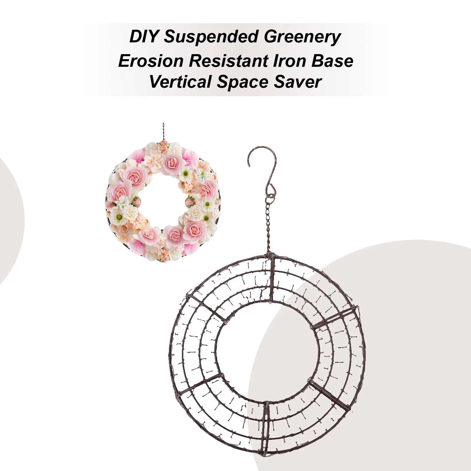 Air Plant Hanger Wall Mount Iron Round Display Holder for Indoor Living Room Balcony Garden Patio Wreath Door Decor