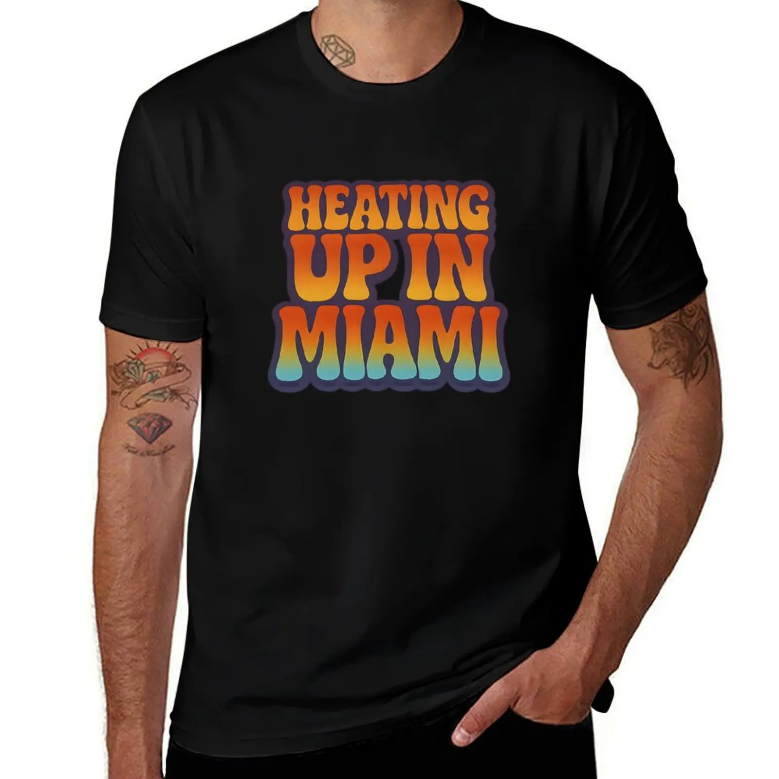 

Heating Up In Miami – Retro Gradient Design T-Shirt plus size clothes gifts for boyfriend graphics men t shirts