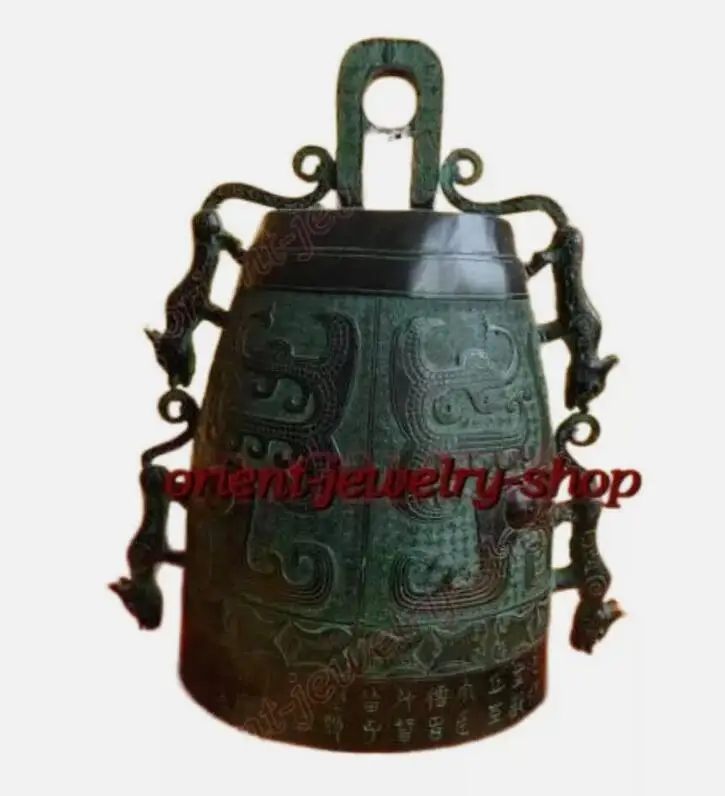 Tibet Old Temple God Statue patina Bronze Buddhist Dragon Singing chime bell