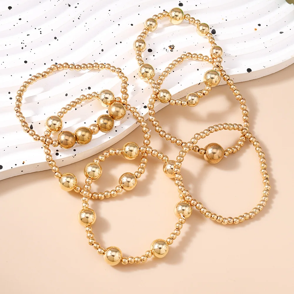 Aihua 6 Stück/Set goldfarbene CCB-Perlen-Kettenarmbänder für Frauen, kreativer Minimalismus, Perlen-Stretch-Armreif, Schmuckzubehör – Detail 5