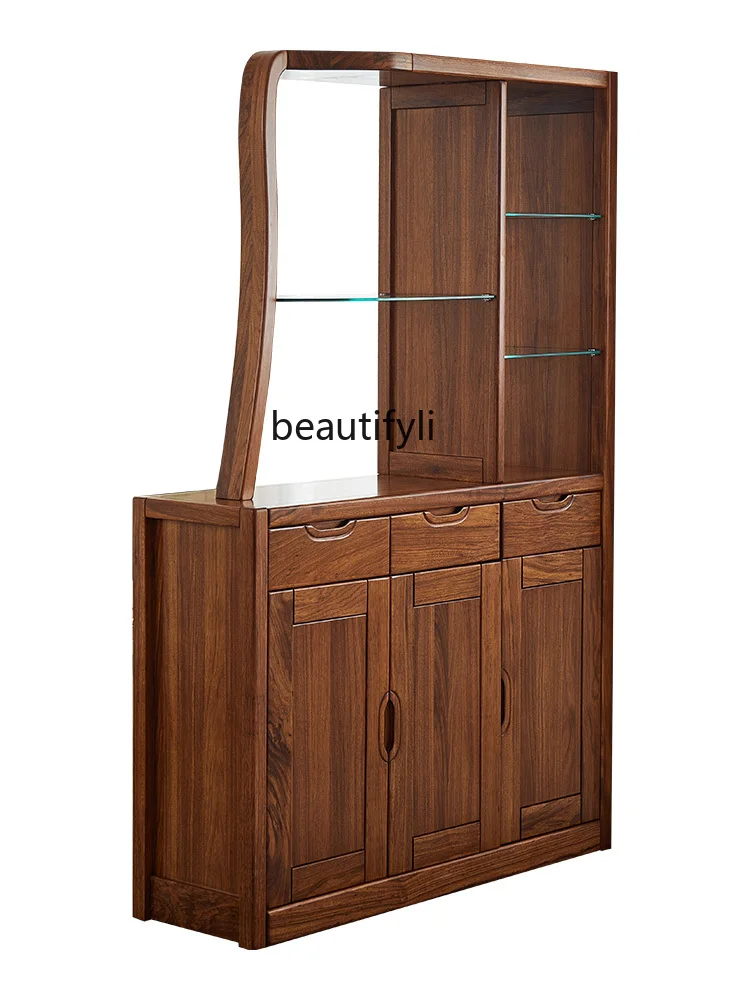 Modern Chinese log room cabinet entrance all solid wood living room wine cabinet double-sided partition cabinet