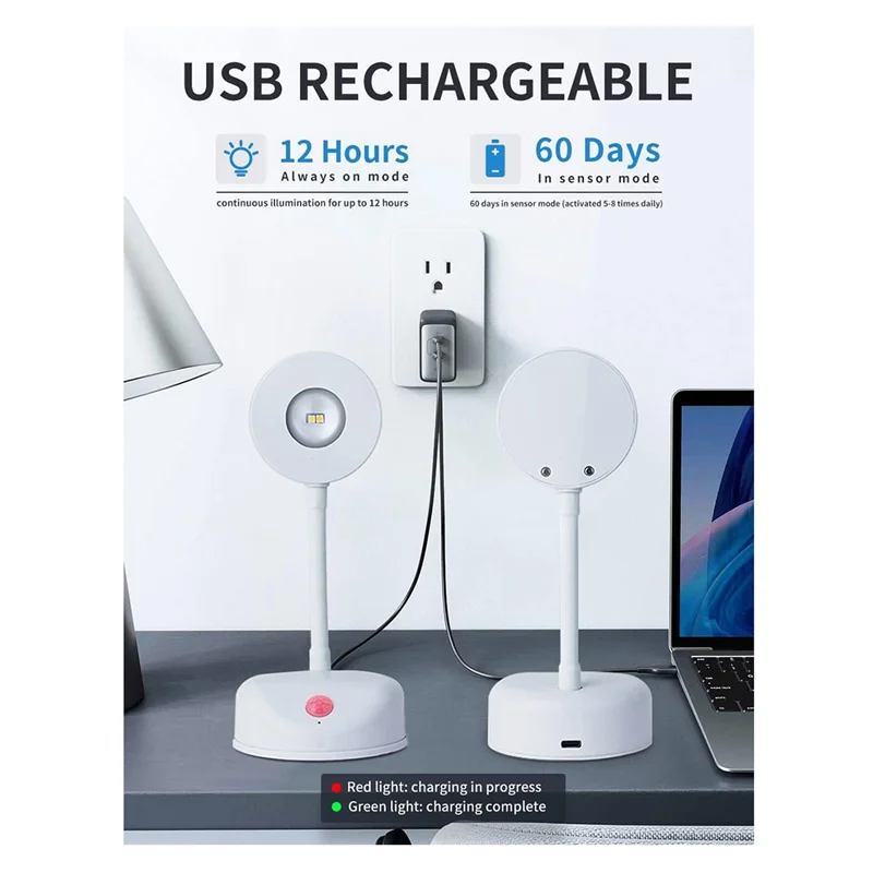 LICE-2 Buah Lampu Gambar Sensor Gerak LED Dioperasikan Tempat Lilin Dinding Isi Ulang Putih Dapat Diredupkan 3 Suhu Warna, 360 ° Rotasi 220