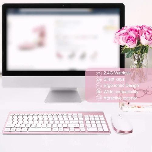 Imagen 2 del producto Combo ergonómico de teclado y ratón inalámbricos de 2,4G para PC/portátil/escritorio, juego de teclado de 104 teclas con ratón de clic silencioso de 1600DPI