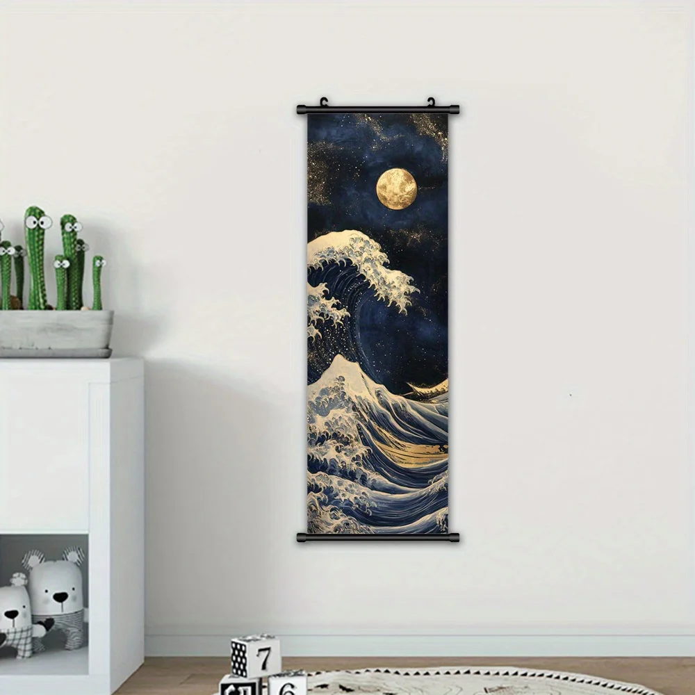 VIKAMA Japanese Anime Starry Night Wave Scroll Canvas Art Framed Home Decor Living Room Bedroom Dorm