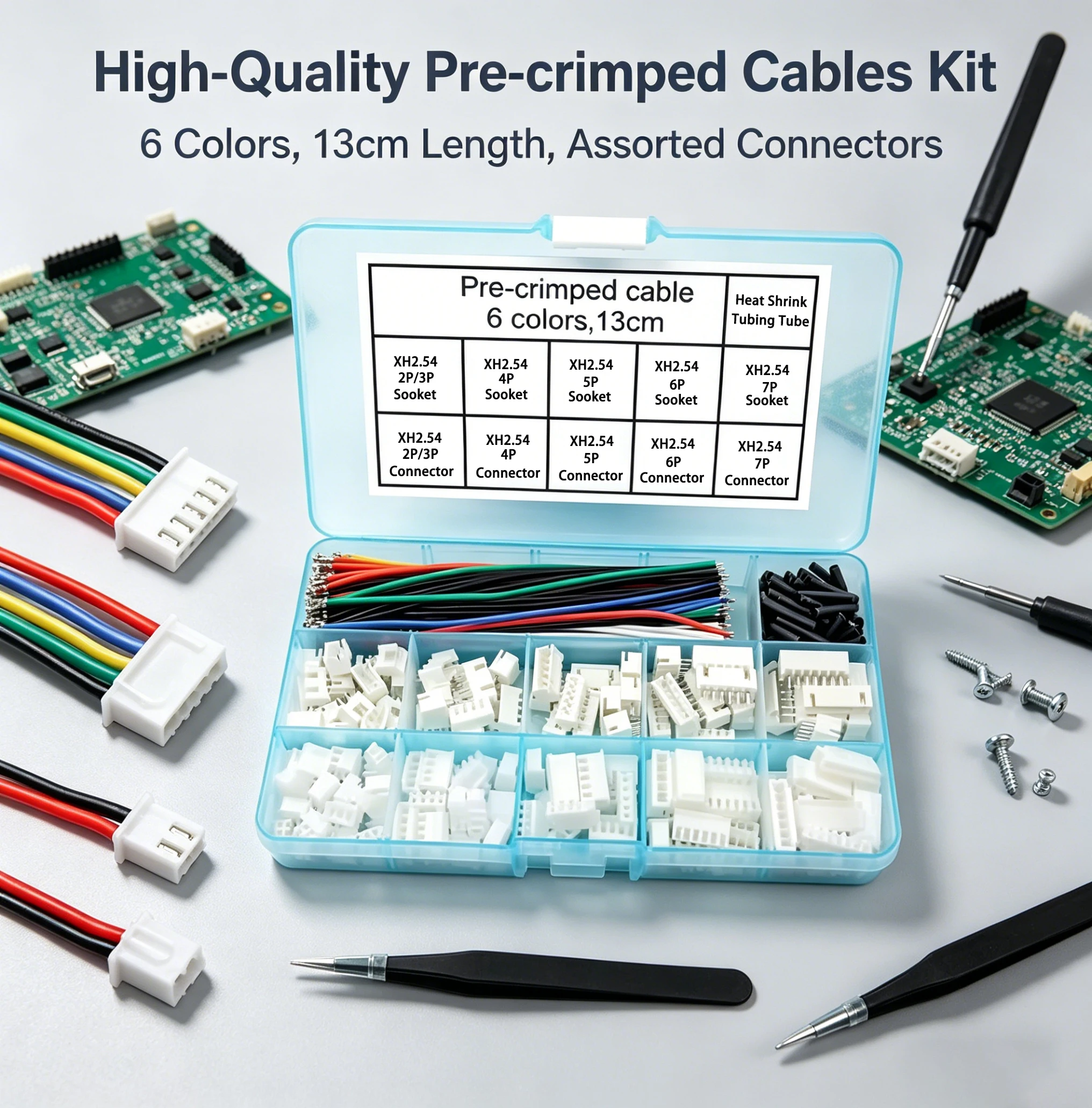 JST-XH  2/3/4/5/6/7 Pin Housing Connector Socket Kit with Pre-Crimped  2.54mm Male and Female Cable Wire  JST  2.54mm Connector