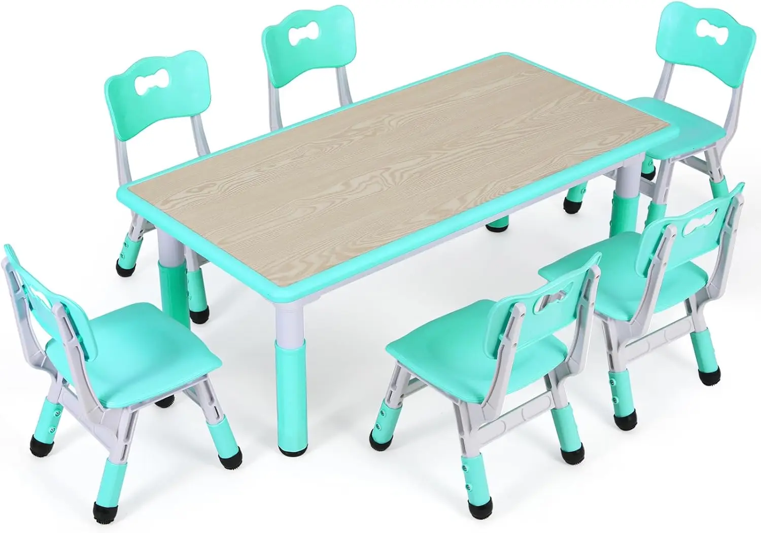 Kids Table and 6 Chairs Set, Height Adjustable Graffiti Table, Preschool Activity Art Craft Table, for Daycare Classroom Home Bo