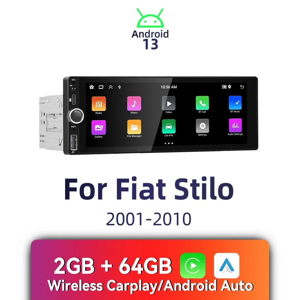 

Carplay Android Auto 1 Din Radio Android Car Multimedia for Fiat Stilo 2001-2010 6.86" Screen Stereo Head Unit GPS BT Navigation