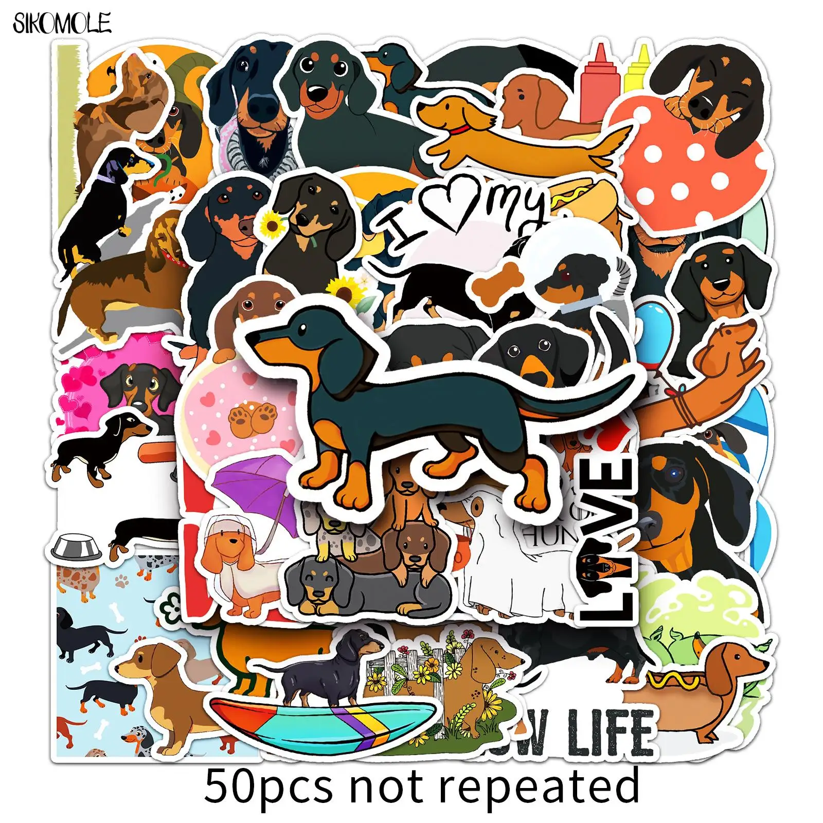 10/30/50PCS Cartoon The New Sausage Dog Stickers Animals DIY Skateboard Laptop Motorcycle Car Graffiti Sticker Decals Kid Toy F5