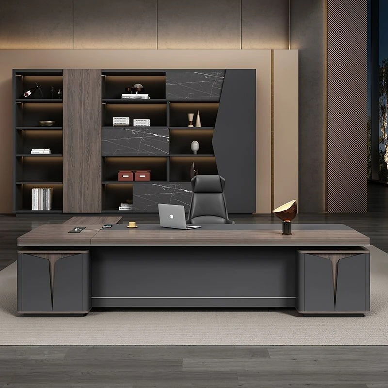 simple modern Boss table light luxury high-end president table with side cabinet office minimalist mesa escritorio furniture