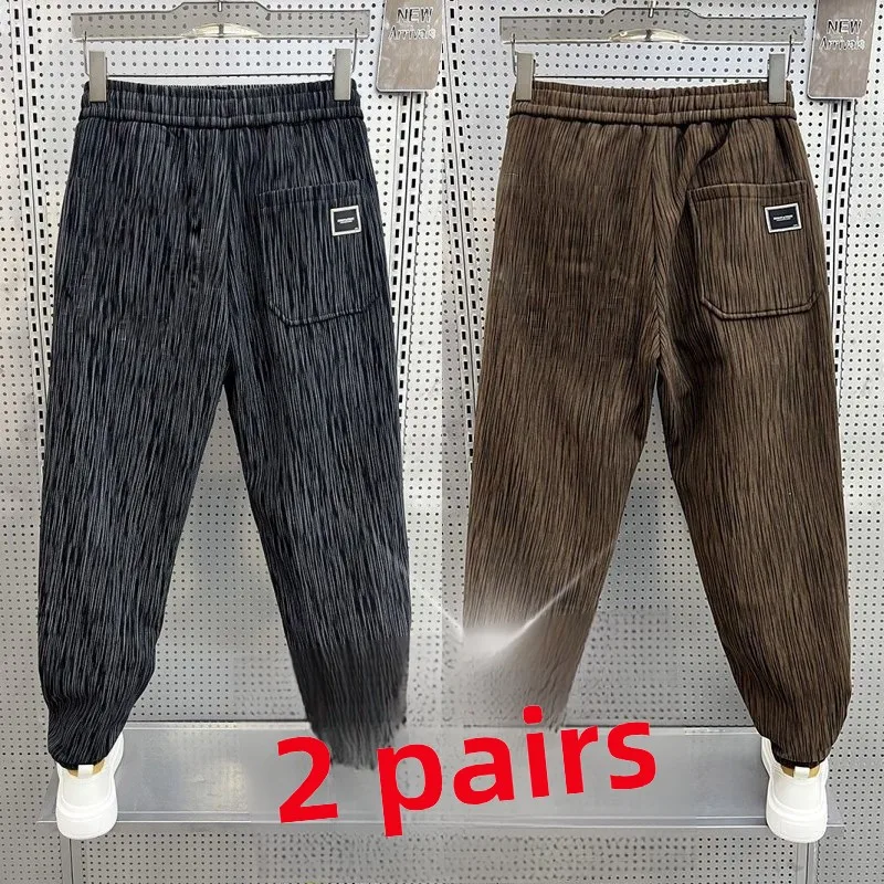 

Loose Men's Casual Pants Harlan Sle Youth Faionable Winter Thiened Long Trousers with kets Mid-Low Waist Baggy Jeans