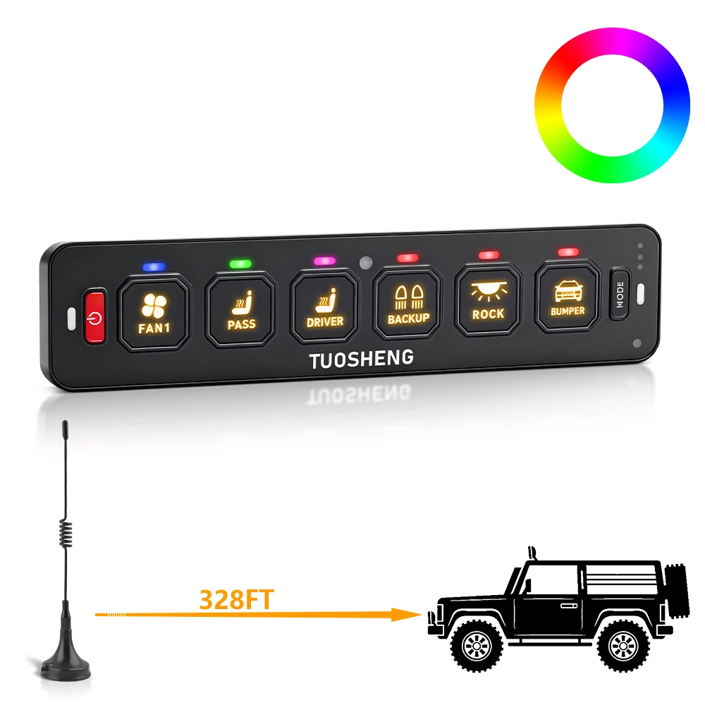 OEM ODM wireless 6-position control panel with pre-wired relay box and LED toggle switch for automotive, off-road trailer, RV, m