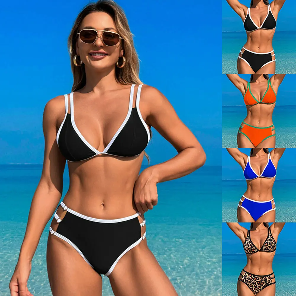 

Women's High Waisted Bikini Sets Sporty Two Piece Swimsuits Color Block High Cut Bathing Suits Print Women's Swimsuit