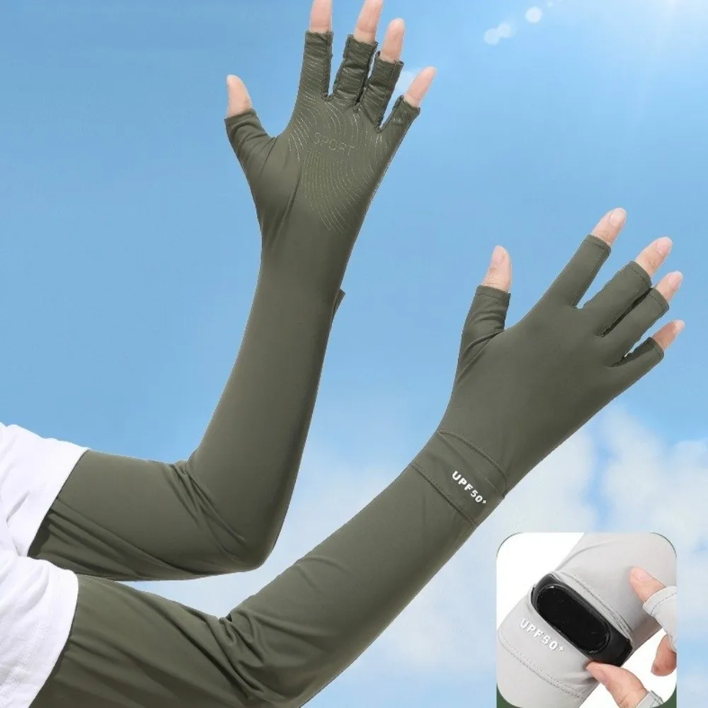 

Thin Solid Color Long Sleeve Non-slip Sun Protection Ice Silk Arm Sleeve Quick-drying Flip Summer Arm Cover Fishing