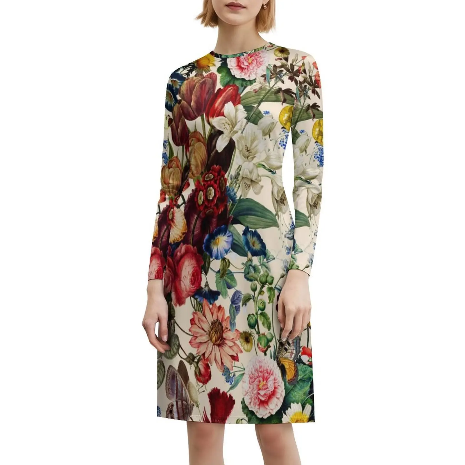 فستان قصير على طراز Flower Garden Serenade Preppy للنساء على شكل حرف a فضفاض مناسب فستان يوم غير رسمي لحديقة الزهور ملون #6