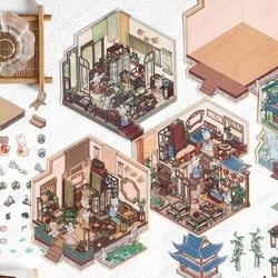 Cartoon Ancient China DIY 3D Sticker Pocket Cabin Scene Stacking and Pasting Festival Birthday Gift for Kid Child Student