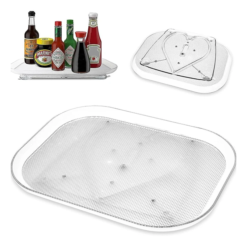 360ยฐ Rotating Tray Lazy Susan Fridge Organizer Turntable Storage Tray Clear Food Storage Organizer Spice Rack Kitchen Organizer