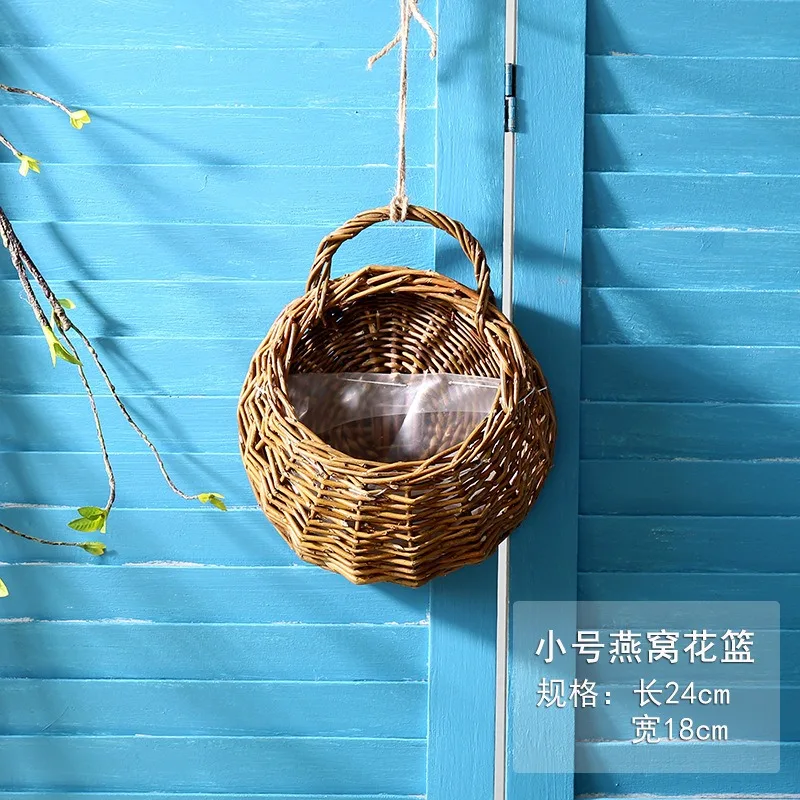 Simulation Dill Pot Hanging Basket Wall Rattan Woven Flower Holder