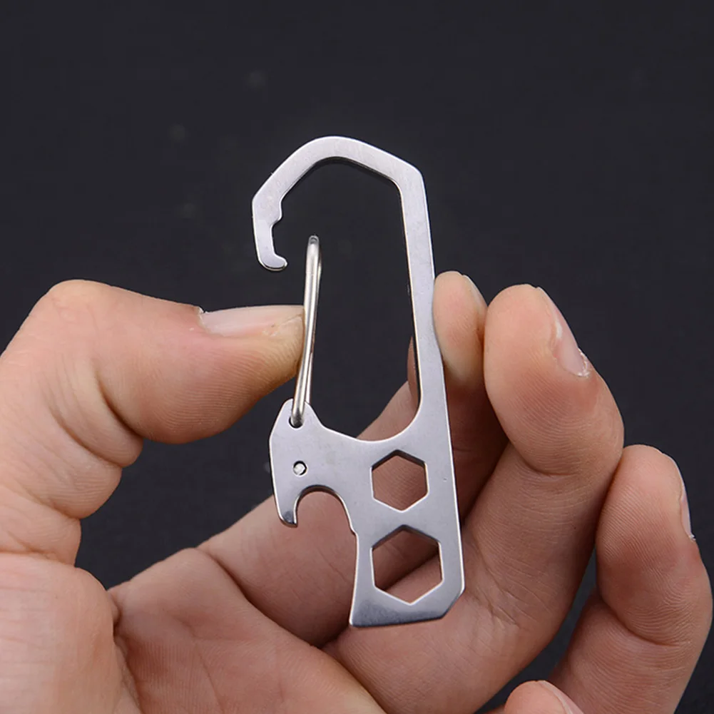 Keychain Clip EDC Bar Stainless Steel Hook Multifunctional Keyring Outdoor Climbing Carabiner Camping Buckle Outer Hex Key