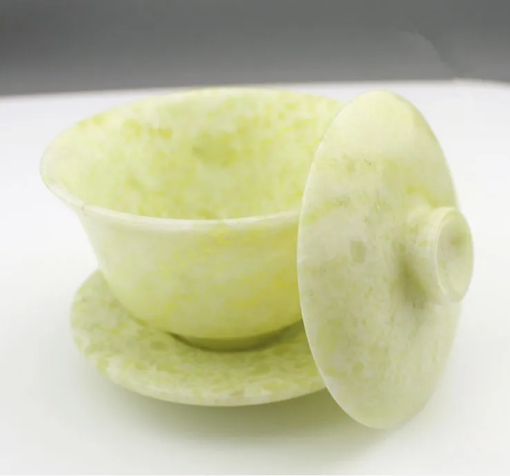 Naturalna jadeitowa filiżanka do herbaty z jadeitem, Gongfu teaver, oryginalna, chińska, jadeitowa, pokrywa misy, filiżanka, chińska ceremonia parzenia herbaty, zestaw do herbaty, Kung Fu