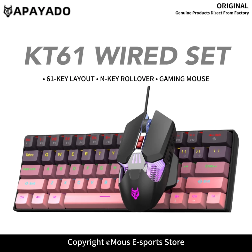 Wired Gaming Keyboard Mouse Set APAYADO KT61 Mini Layout 7200 DPI PBT Gradient Keycaps RGB Light Gaming Office Kit