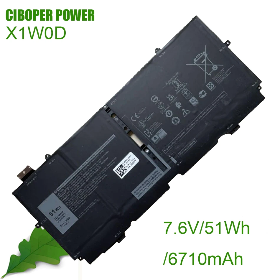 CP Laptop Battery X1W0D 7.6V/6710mAh/51Wh For XPS 9310 2-in-1 ​Series Notebook